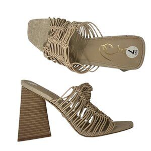 Sam Edelman Laurette Sandals Size 7 Chunky Block Heel Macrame Strappy Square Toe